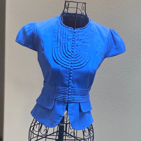 SOLD  NWOT BCBG Max Azria Blue Cap Slv Button Blazer XS - Picture 2 of 10